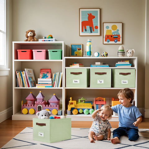 Foldable Storage Baskets for Shelves | Closet Storage Bins with Labels for Kids Toys, Bedroom, Laundry & Bathroom