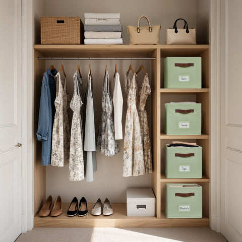 Foldable Storage Baskets for Shelves | Closet Storage Bins with Labels for Kids Toys, Bedroom, Laundry & Bathroom