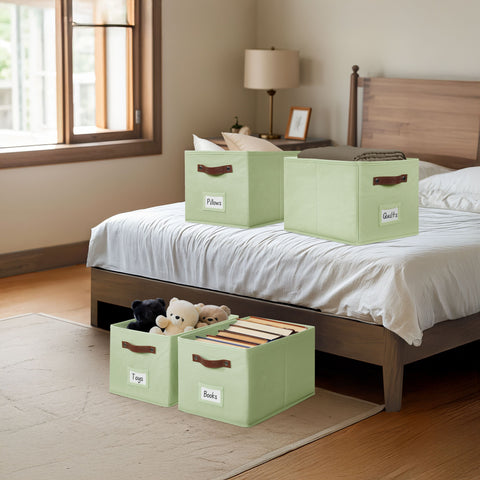 Foldable Storage Baskets for Shelves | Closet Storage Bins with Labels for Kids Toys, Bedroom, Laundry & Bathroom