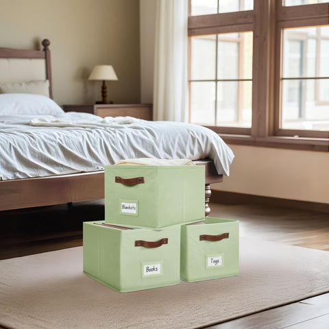 Foldable Storage Baskets for Shelves | Closet Storage Bins with Labels for Kids Toys, Bedroom, Laundry & Bathroom