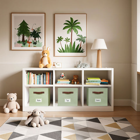 Foldable Storage Baskets for Shelves | Closet Storage Bins with Labels for Kids Toys, Bedroom, Laundry & Bathroom