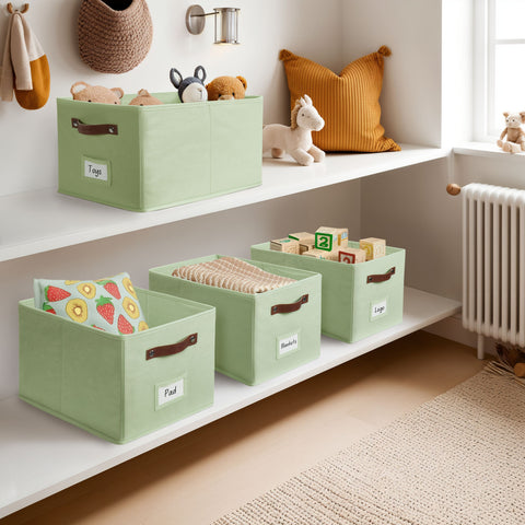 Foldable Storage Baskets for Shelves | Closet Storage Bins with Labels for Kids Toys, Bedroom, Laundry & Bathroom
