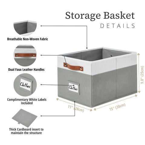 Foldable Storage Baskets for Shelves | Closet Storage Bins with Labels for Kids Toys, Bedroom, Laundry & Bathroom