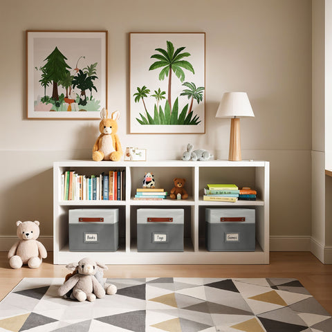 Foldable Storage Baskets for Shelves | Closet Storage Bins with Labels for Kids Toys, Bedroom, Laundry & Bathroom