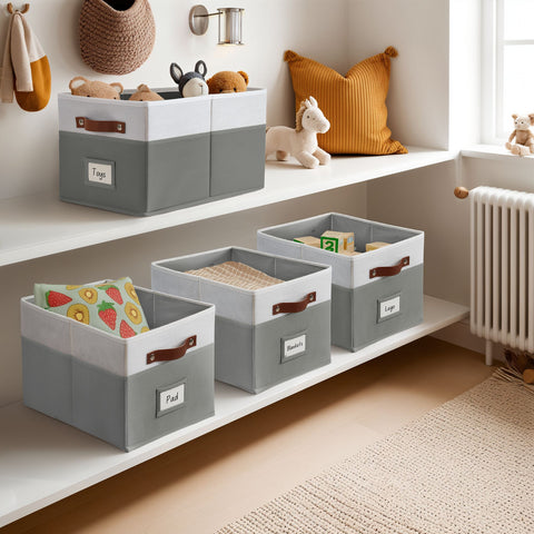 Foldable Storage Baskets for Shelves | Closet Storage Bins with Labels for Kids Toys, Bedroom, Laundry & Bathroom