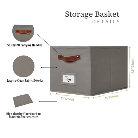 Foldable Storage Baskets for Shelves | Closet Storage Bins with Labels for Kids Toys, Bedroom, Laundry & Bathroom