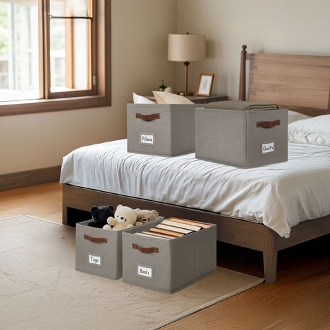 Foldable Storage Baskets for Shelves | Closet Storage Bins with Labels for Kids Toys, Bedroom, Laundry & Bathroom
