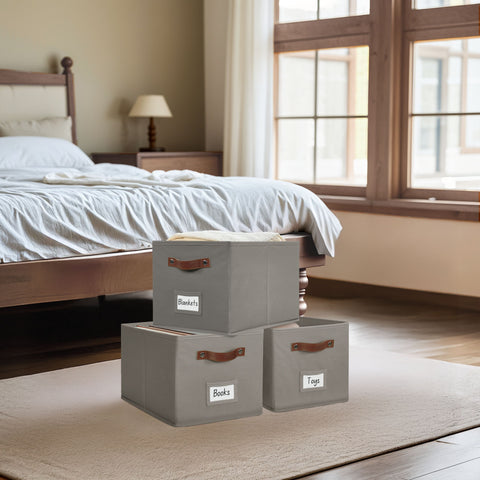 Foldable Storage Baskets for Shelves | Closet Storage Bins with Labels for Kids Toys, Bedroom, Laundry & Bathroom