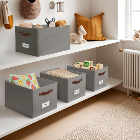 Foldable Storage Baskets for Shelves | Closet Storage Bins with Labels for Kids Toys, Bedroom, Laundry & Bathroom