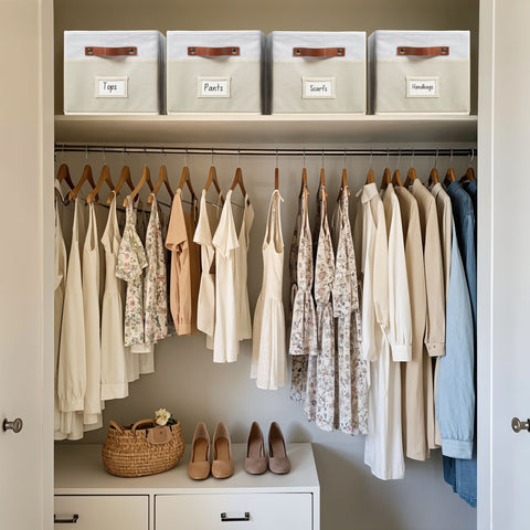 Foldable Storage Baskets for Shelves | Closet Storage Bins with Labels for Kids Toys, Bedroom, Laundry & Bathroom