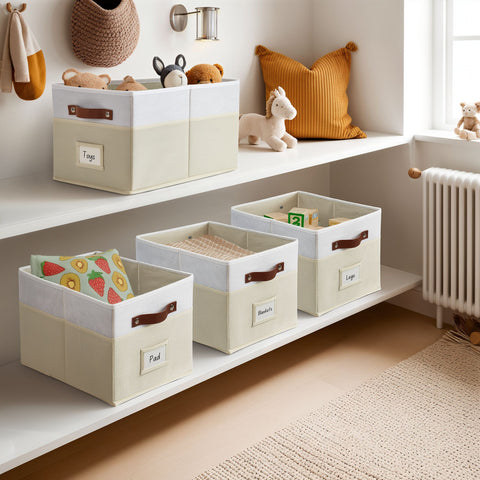 Foldable Storage Baskets for Shelves | Closet Storage Bins with Labels for Kids Toys, Bedroom, Laundry & Bathroom