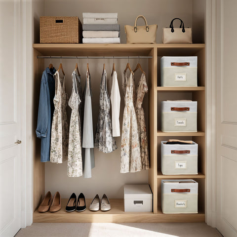 Foldable Storage Baskets for Shelves | Closet Storage Bins with Labels for Kids Toys, Bedroom, Laundry & Bathroom