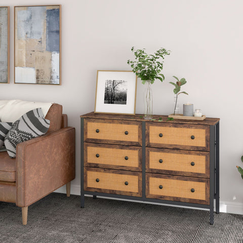 Mid-Century Fabric Dresser with Rattan Fronts