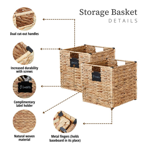 Natural Wicker Cube Storage Baskets - Set of 2