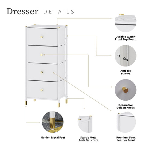 Tall Dresser Storage with Baskets | 4-Tiers 4 Drawers | Chest of Drawers