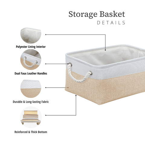 Medium Collapsible Storage Bin w/ Rope Handles | Storage Baskets for Kids Toy Storage