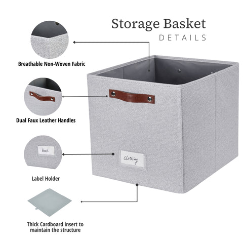 11”/13” Cube Storage Bins Collapsible Storage Basket | Textured Fabric Closet Organizers