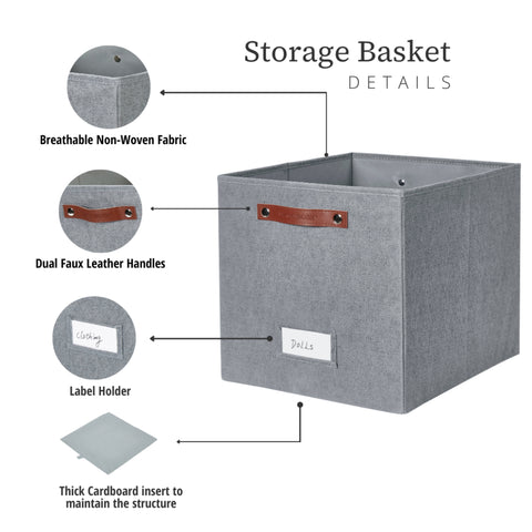 13x15 Kallax Storage Baskets | Textured Fabric Storage Bin for Toys | Closet Organizers for Kallax Shelves