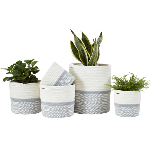 Cotton Woven Storage Basket For Indoor Plants (5pc) - Cotton Storage Bin