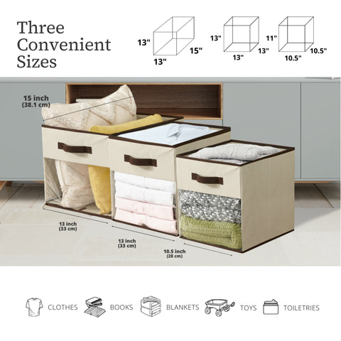 13x15 Kallax Fabric Storage Cubby Bins W/Front Transparent (4-Pack) - Clear Storage Basket