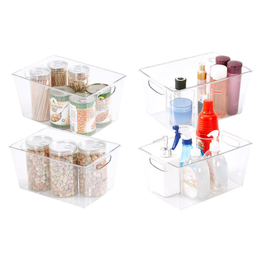mDesign Plastic Stackable Kitchen Pantry Cabinet, Food Storage Bin Box with  Built-In Handles and Bamboo Lid - Organizer for Fruit, Jars, Snacks, Pasta