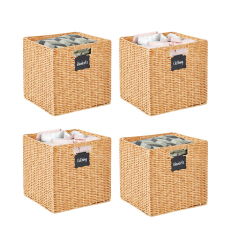 Wicker Baskets Storage Organization - Cube Storage Baskets for Shelves Toys Books Clothes Decorative Wicker Basket w/Handles