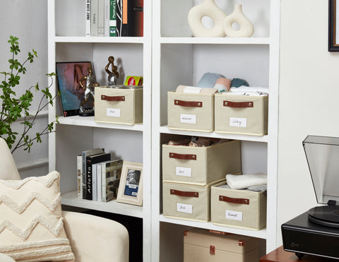 Rectangular Storage Baskets for Shelves with Label Holder