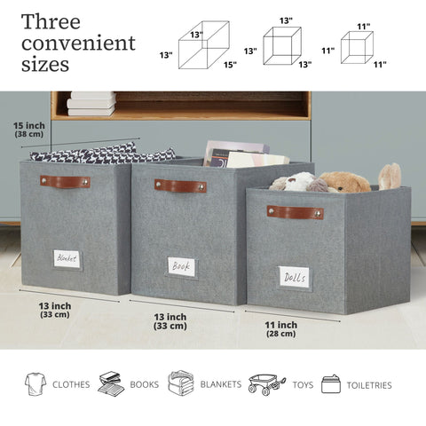 11”/13” Cube Storage Bins Collapsible Storage Basket | Textured Fabric Closet Organizers