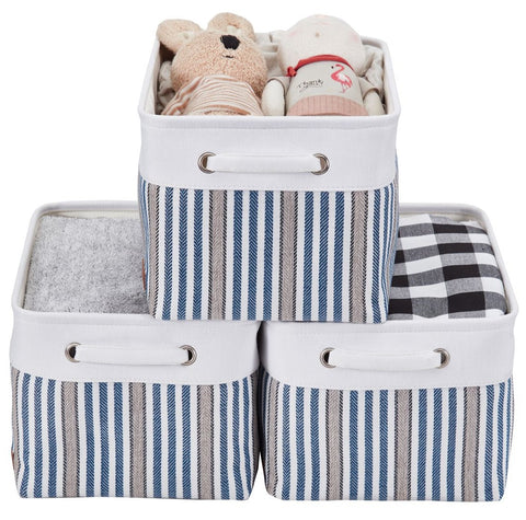 Large Foldable Fabric Storage Bin W/Handles (Vertical Stripes) - Nursery Storage Organizer