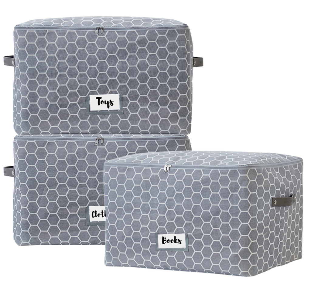 Large Clothes Storage Bag (90L) with Label Holders - Foldable Blanket Storage Bag