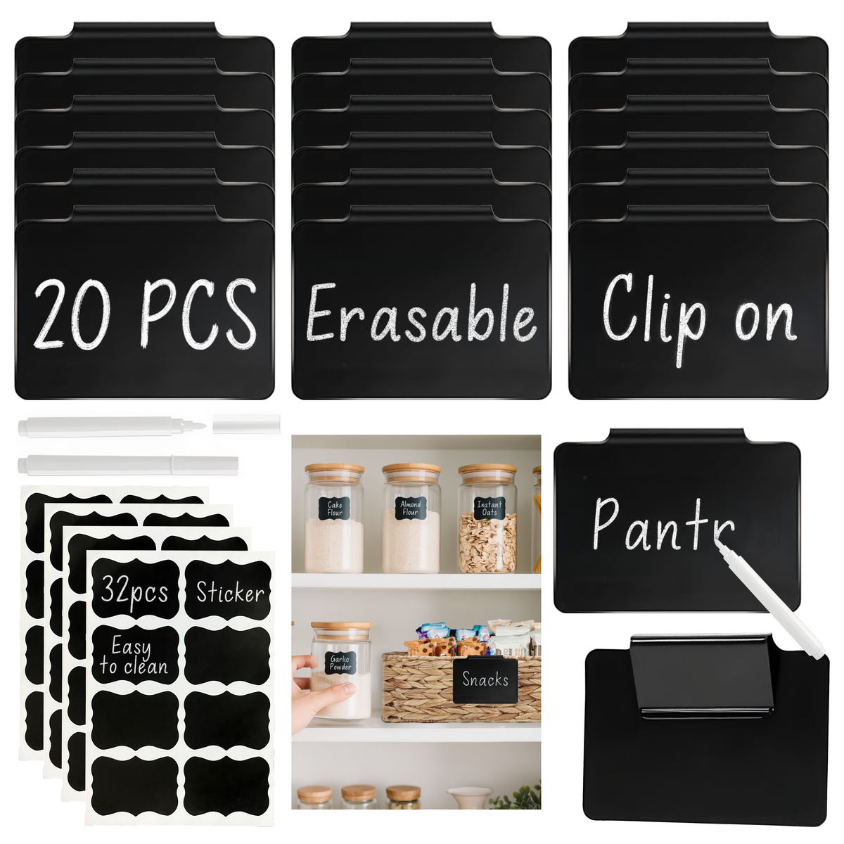 Reuseable Labels for Baskets and Containers - 20 Clip-on & 32 Sticker ...