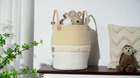 Large Decorative Basket | Baby Laundry Hamper | Woven Basket w/Handles