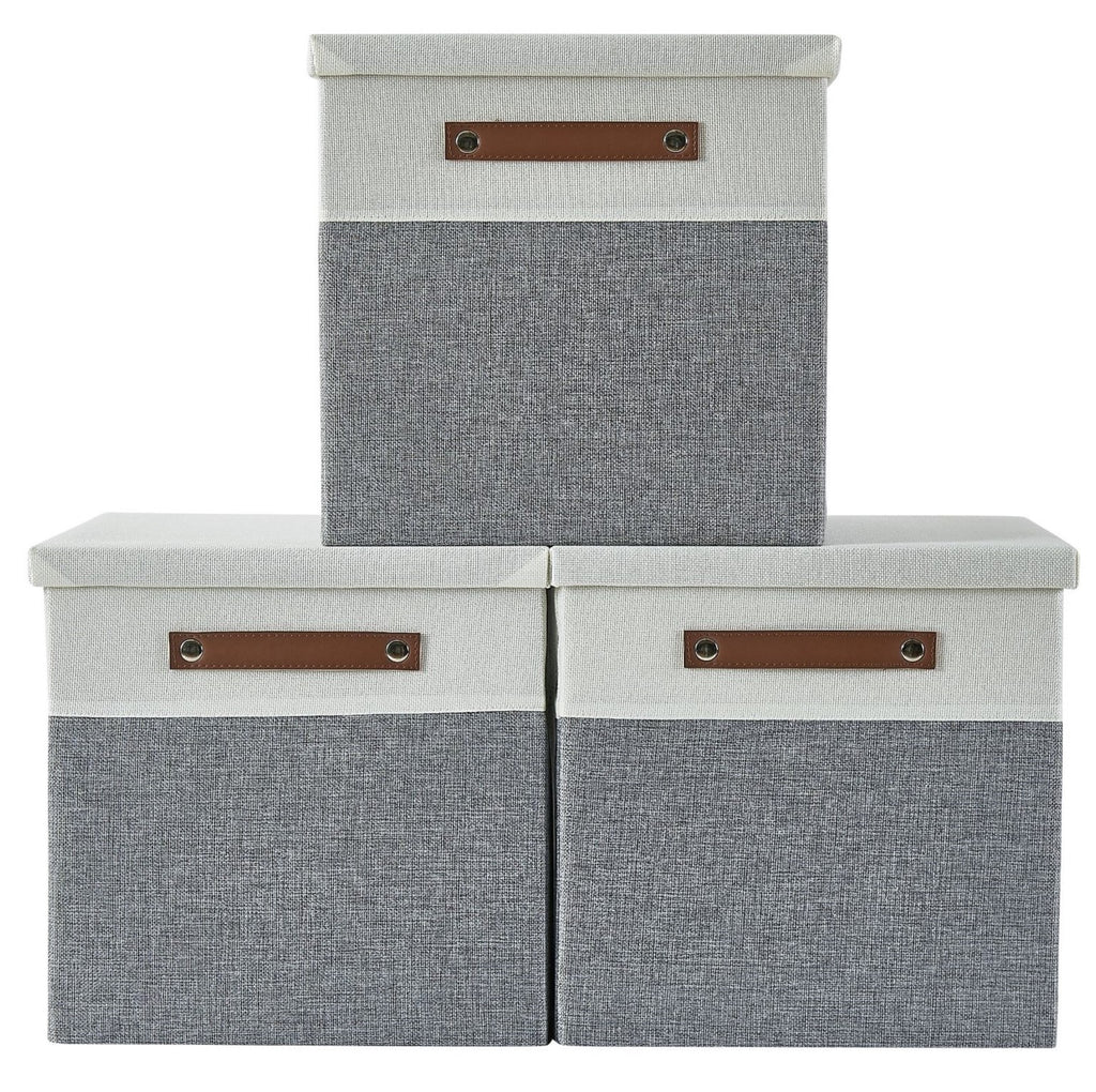 3 Pack Cube Storage Bins Th Lids, Rattan Woven Decorative Storage