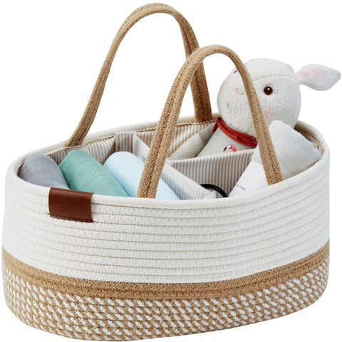 Organic Cotton Rope Diaper Caddy Nappy storage Basket Woven Nursery Cubby  Bin and Organizer for Baby Room Organization PINK 
