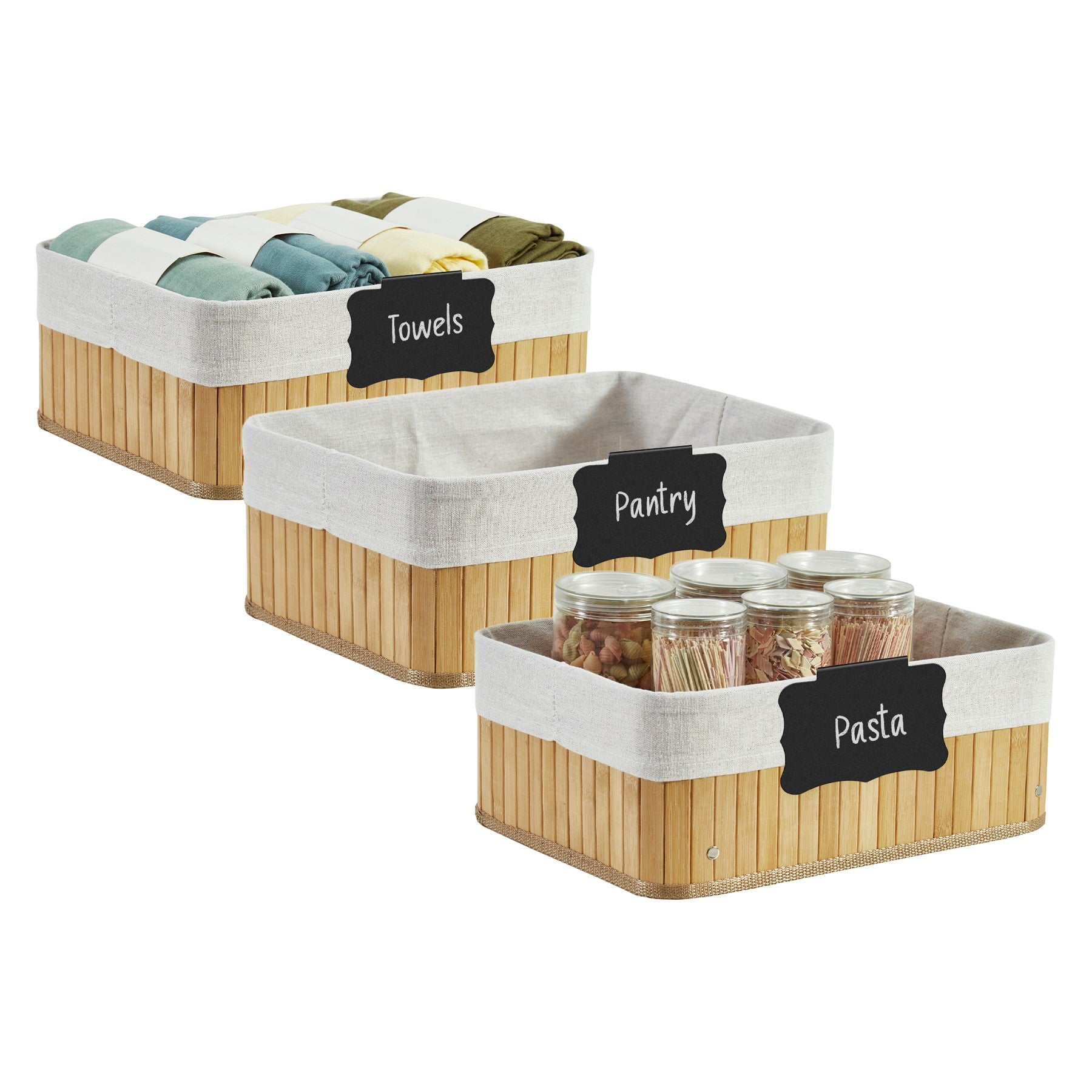 Plastic Storage Bins With Bamboo Lid Pantry Organization and Storage  Baskets Containers Lidded Organizer Bins Small Baskets for Shelves Drawers