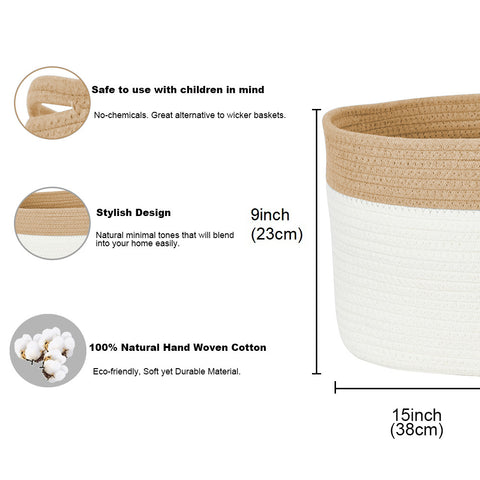 Cotton Rope Storage Baskets with Handles (3pcs) - Cotton Woven Bins
