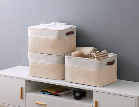 Large Foldable Storage Bin Fabric W/Handles (In 13 Colors) - Large Storage Organizer Basket