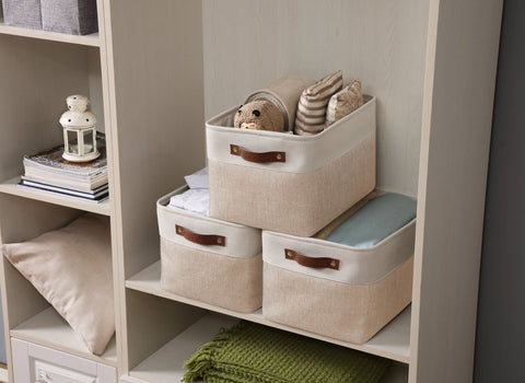 Large Foldable Fabric Storage Bin W/Handles (6 Packs) - Large Storage Organizer