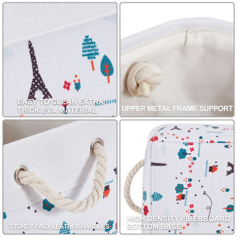 Fabric Storage Bins for Toys with Cotton Rope Handles - Eiffel Tower Pattern Toy Organization Bins for Kids Toy Storage