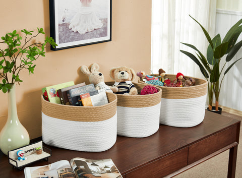 Cotton Rope Storage Baskets with Handles (3pcs) - Cotton Woven Bins