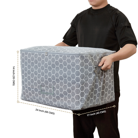 Large Clothes Storage Bag (90L) with Label Holders - Foldable Blanket Storage Bag