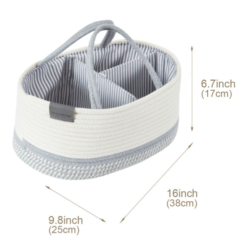 Cotton Diaper Caddy Organizer W/Removable Divider | Cotton Rope Diaper Storage Basket