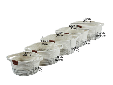 Medium Nested Cotton Rope Woven Basket (5 Pack) - Cotton Storage Bin