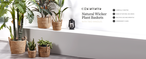 Wicker Storage Basket For Plants with Handle (5-Pack) Indoor Plant Pots