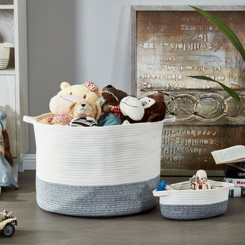 Large Cotton Woven Rope Baskets (2pcs) w/Handles - Cotton Storage Bins