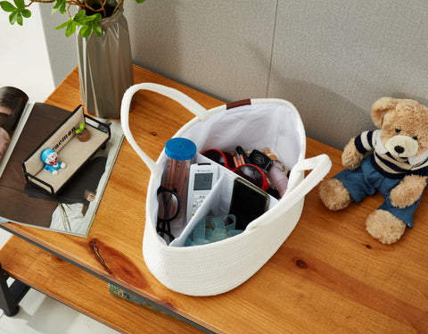 Cotton Diaper Caddy Organizer W/Removable Divider - Diaper Storage Basket | Cotton Bin for Nursery