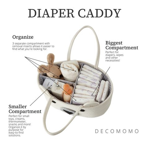 Cotton Diaper Caddy Organizer W/Removable Divider - Diaper Storage Basket | Cotton Bin for Nursery