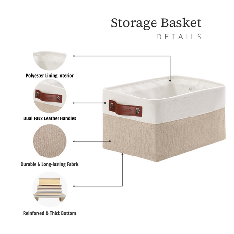Small Foldable Fabric Storage Bin W/Handles (3 Pack) - Fabric Storage Organizer