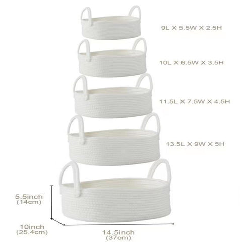 Dotted Lines Nested Cotton Rope Storage Baskets (5Pcs) - Cotton Storage Bin For Living Room & Pantry