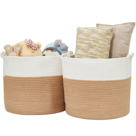 Cotton Woven Rope Baskets w/Knot Handles (2pc) - Cotton Storage Bins